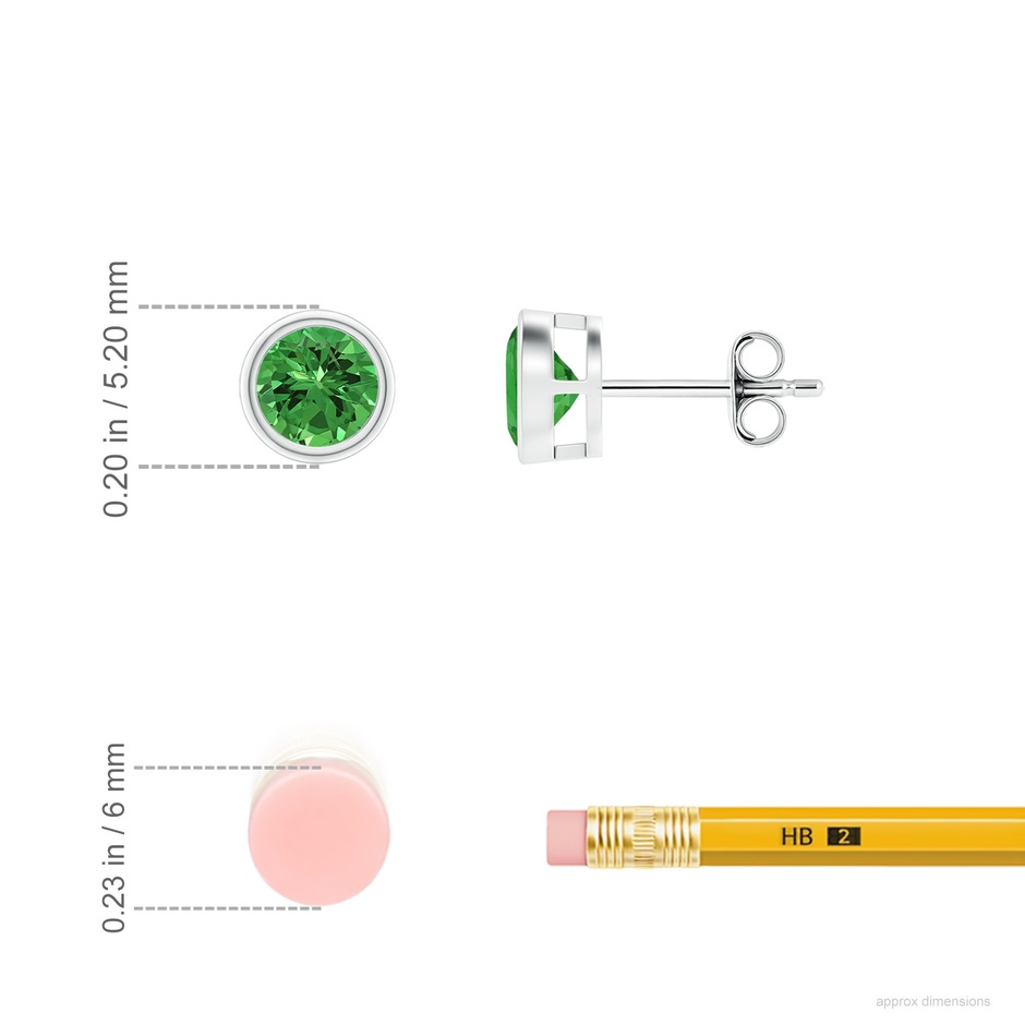 4mm AAAA Bezel-Set Tsavorite Solitaire Stud Earrings in S999 Silver ruler