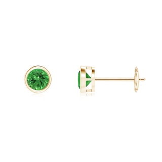 4mm AAAA Bezel-Set Tsavorite Solitaire Stud Earrings in Yellow Gold