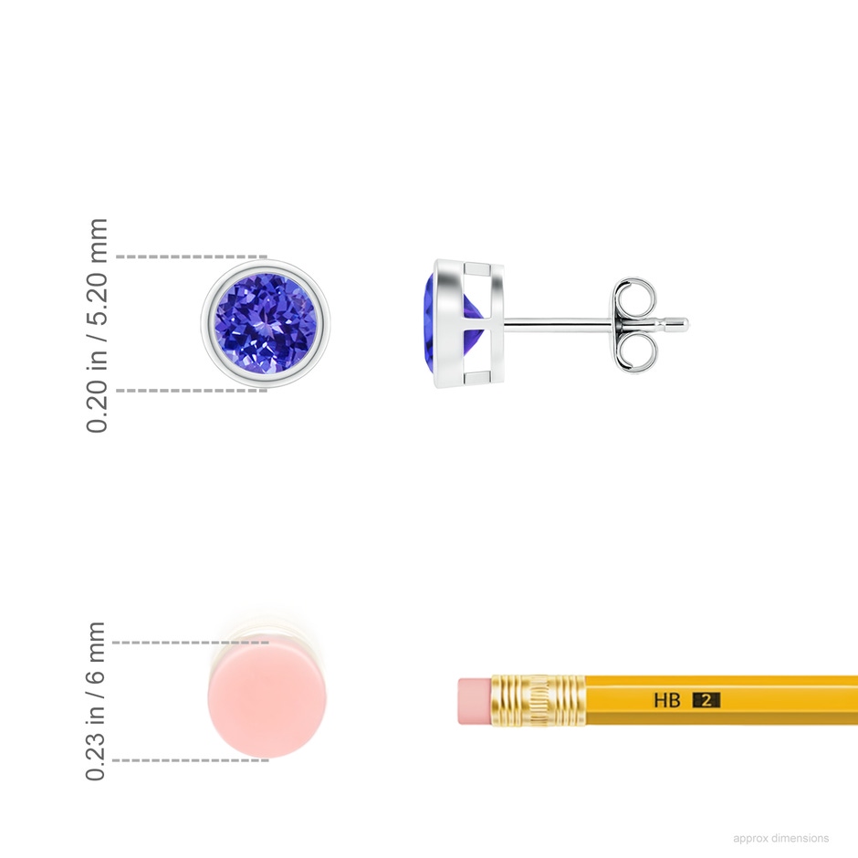 4mm AAAA Bezel-Set Tanzanite Solitaire Stud Earrings in S999 Silver ruler