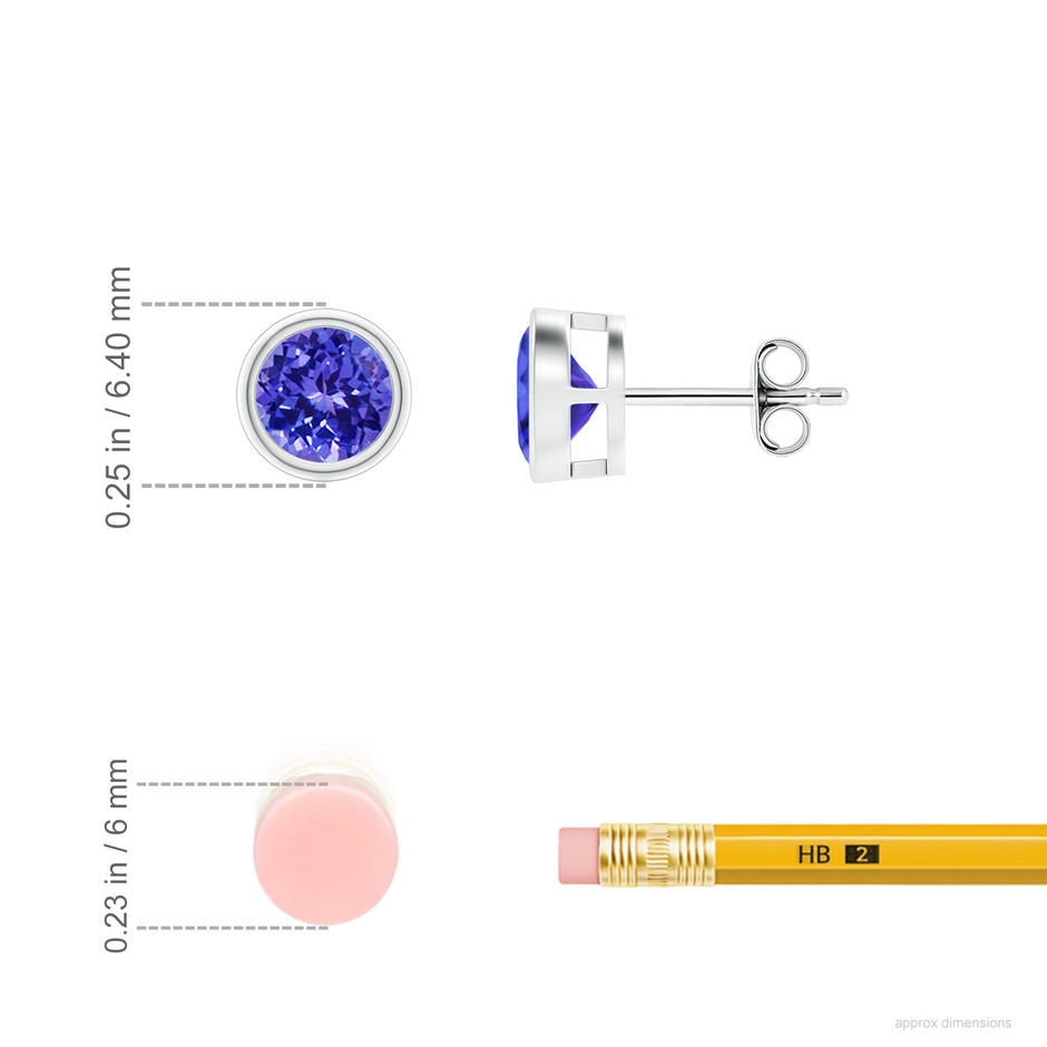 5mm AAAA Bezel-Set Tanzanite Solitaire Stud Earrings in S999 Silver ruler