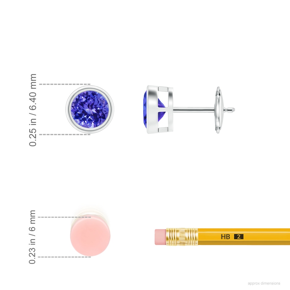 5mm AAAA Bezel-Set Tanzanite Solitaire Stud Earrings in White Gold ruler