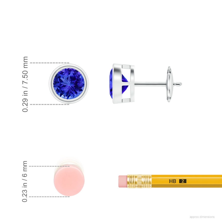 6mm AAA Bezel-Set Tanzanite Solitaire Stud Earrings in 18K White Gold ruler