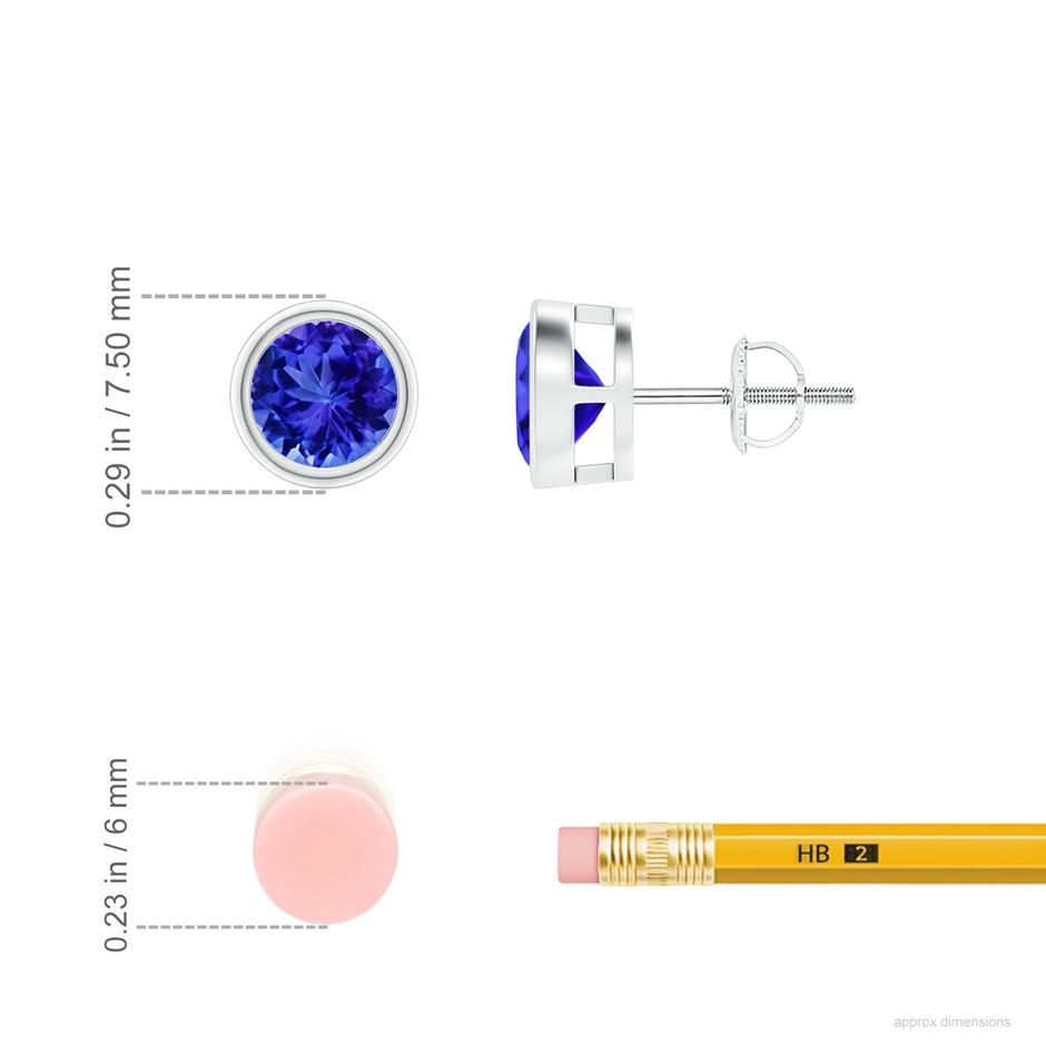 6mm AAA Bezel-Set Tanzanite Solitaire Stud Earrings in P950 Platinum ruler