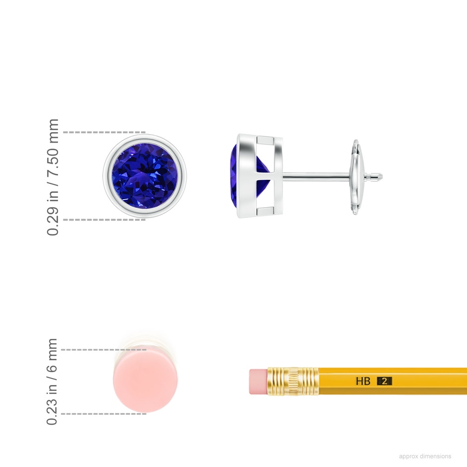 6mm AAAA Bezel-Set Tanzanite Solitaire Stud Earrings in 18K White Gold ruler