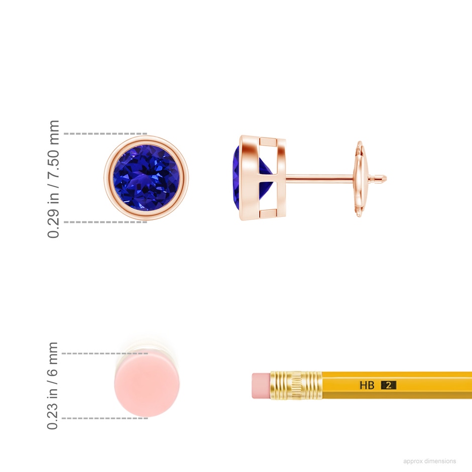 6mm AAAA Bezel-Set Tanzanite Solitaire Stud Earrings in Rose Gold ruler