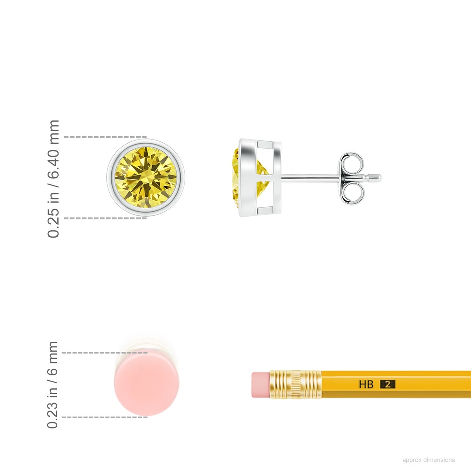 5.1mm AAAA Bezel-Set Fancy Intense Yellow Diamond Solitaire Stud Earrings in P950 Platinum ruler