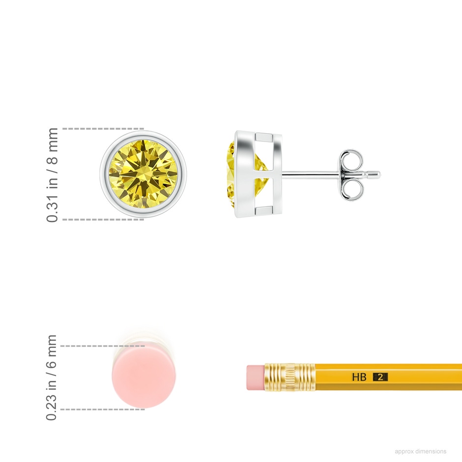 6.4mm AAAA Bezel-Set Fancy Intense Yellow Diamond Solitaire Stud Earrings in 18K White Gold ruler