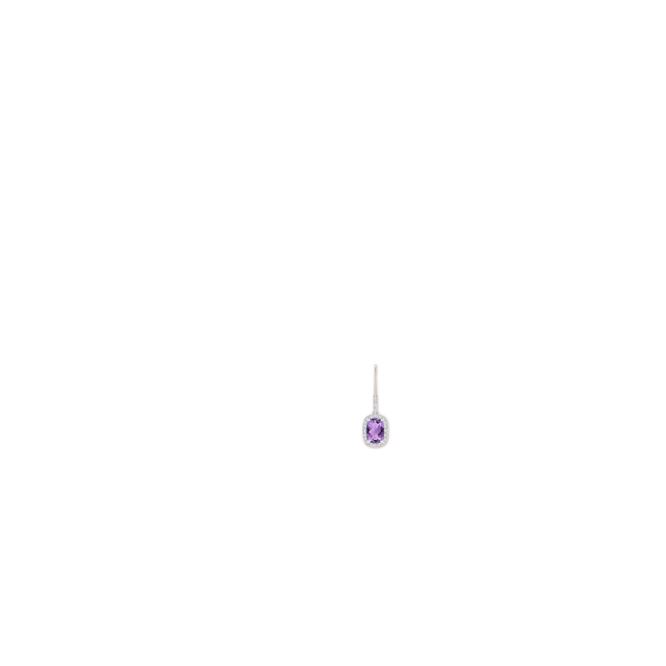 7x5mm A Cushion Amethyst Leverback Earrings with Diamond Halo in White Gold ear