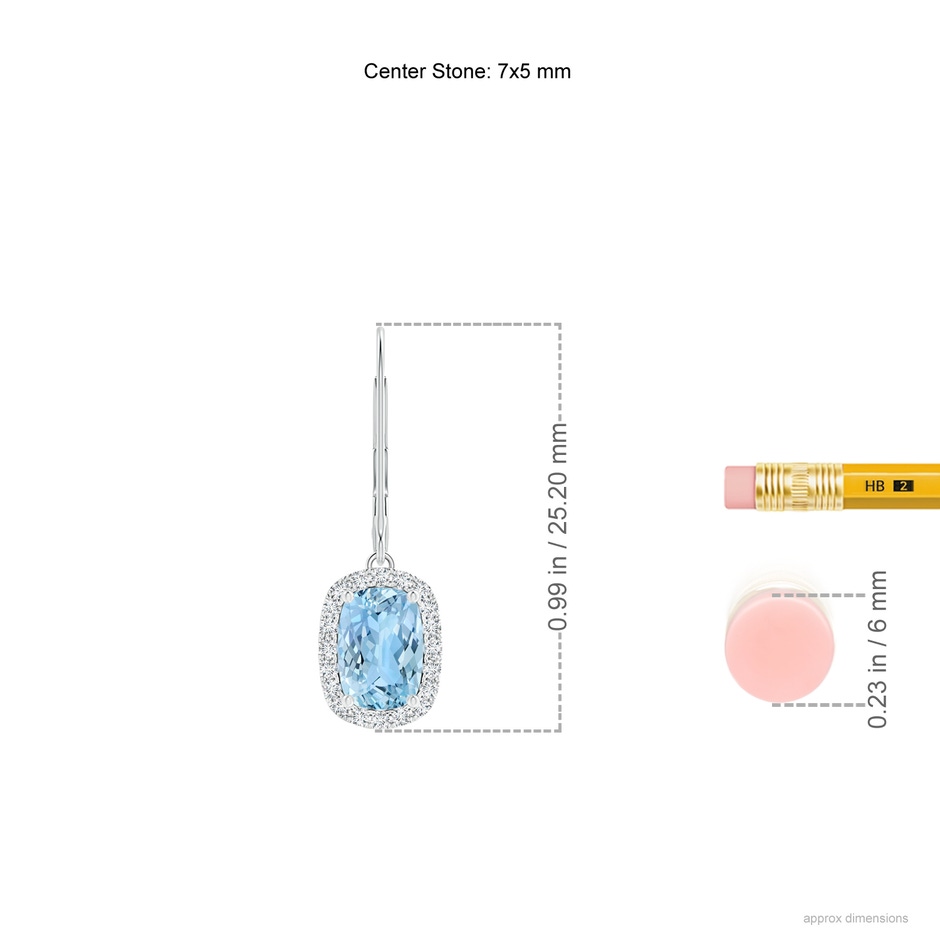 7x5mm AAAA Cushion Aquamarine Leverback Earrings with Diamond Halo in White Gold product image