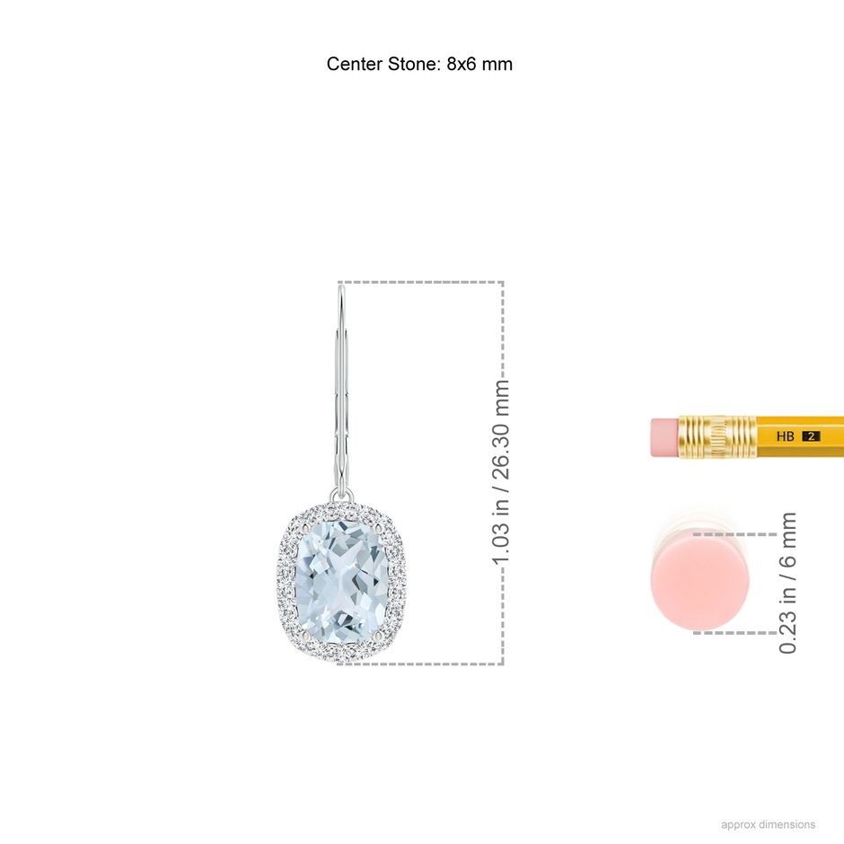 8x6mm A Cushion Aquamarine Leverback Earrings with Diamond Halo in White Gold product image