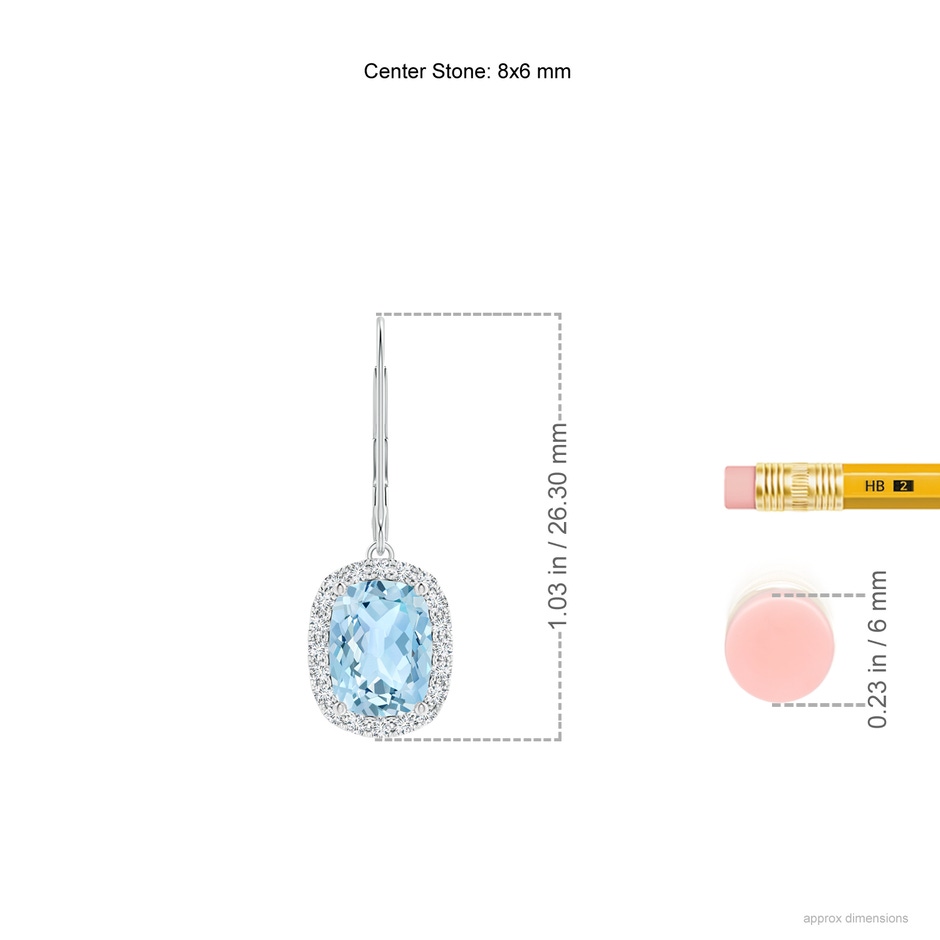 8x6mm AAA Cushion Aquamarine Leverback Earrings with Diamond Halo in White Gold product image