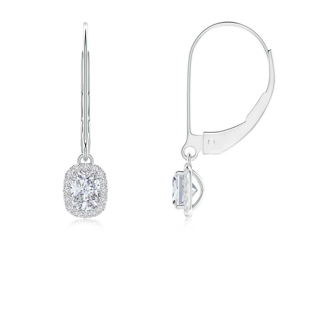 4x3mm HSI2 Cushion Diamond Leverback Earrings with Halo in White Gold