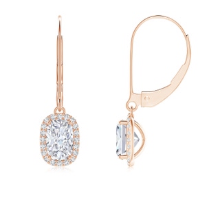 6x4mm GVS2 Cushion Diamond Leverback Earrings with Halo in Rose Gold