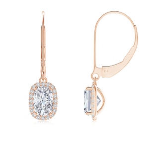 6x4mm HSI2 Cushion Diamond Leverback Earrings with Halo in Rose Gold