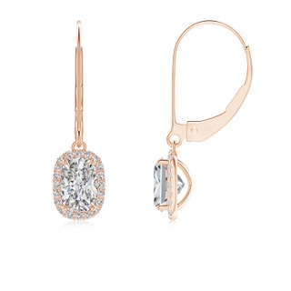6x4mm IJI1I2 Cushion Diamond Leverback Earrings with Halo in Rose Gold