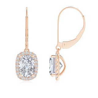 7x5mm HSI2 Cushion Diamond Leverback Earrings with Halo in Rose Gold