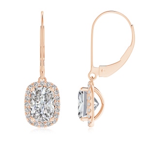 7x5mm IJI1I2 Cushion Diamond Leverback Earrings with Halo in Rose Gold