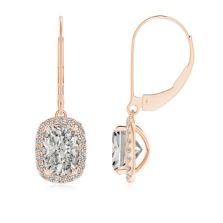 7x5mm KI3 Cushion Diamond Leverback Earrings with Halo in Rose Gold