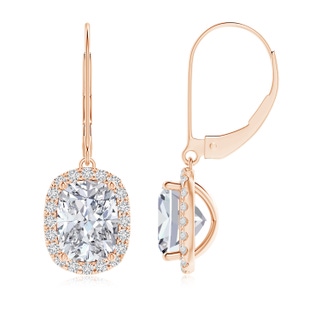 8x6mm HSI2 Cushion Diamond Leverback Earrings with Halo in Rose Gold
