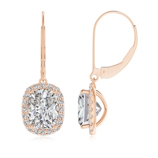 8x6mm IJI1I2 Cushion Diamond Leverback Earrings with Halo in Rose Gold