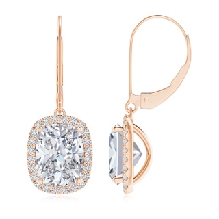 9x7mm HSI2 Cushion Diamond Leverback Earrings with Halo in Rose Gold