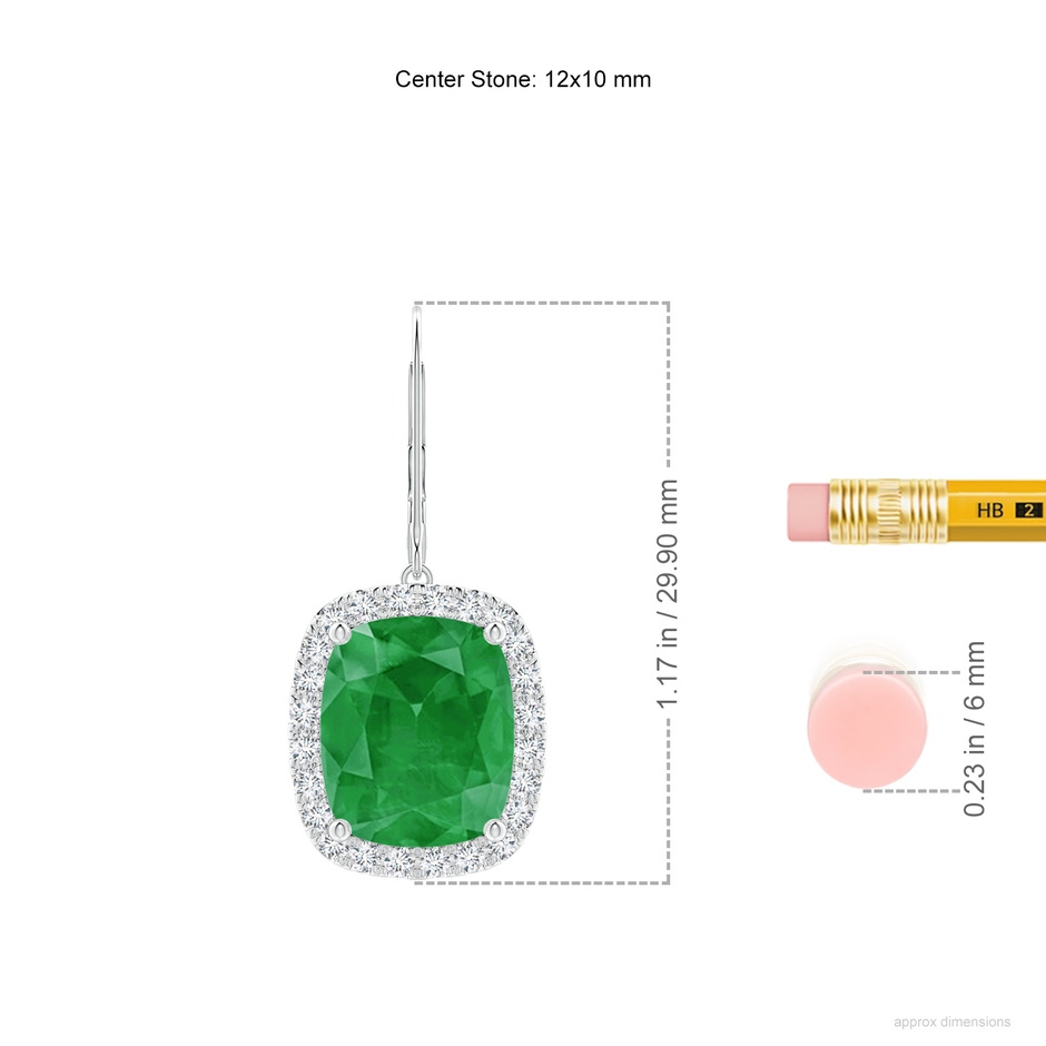 12x10mm A Cushion Emerald Leverback Earrings with Emerald Halo in P950 Platinum ruler