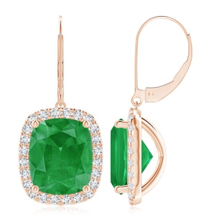 12x10mm A Cushion Emerald Leverback Earrings with Emerald Halo in Rose Gold
