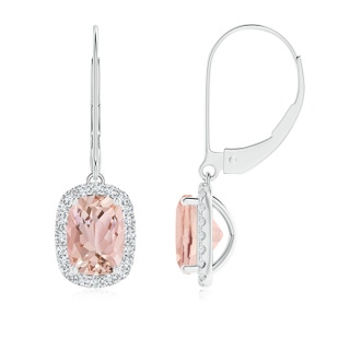 7x5mm AAAA Cushion Morganite Leverback Earrings with Diamond Halo in P950 Platinum