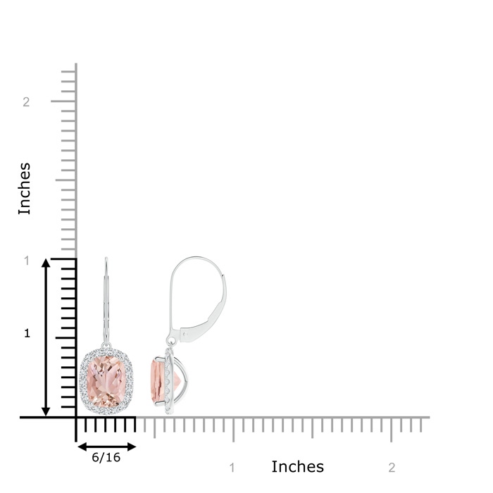 8x6mm AAAA Cushion Morganite Leverback Earrings with Diamond Halo in P950 Platinum product image