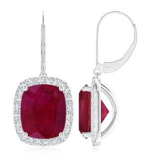 12x10mm A Cushion Ruby Leverback Earrings with Diamond Halo in P950 Platinum