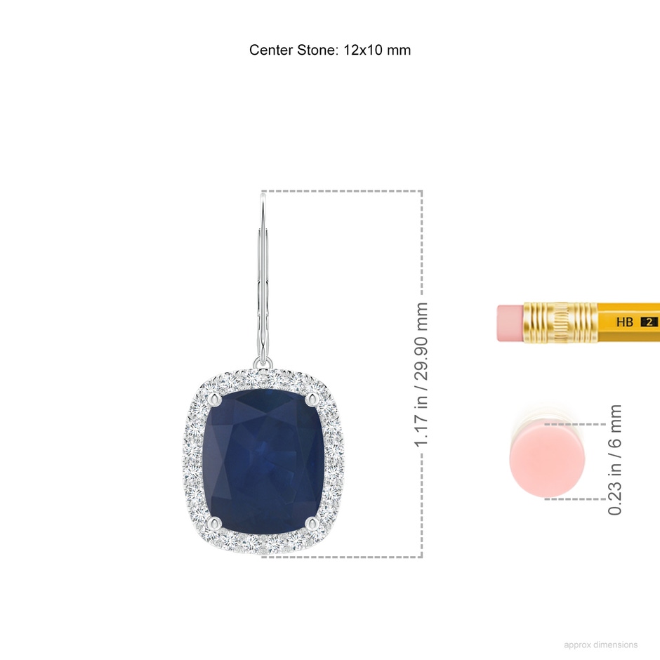 12x10mm A Cushion Blue Sapphire Leverback Earrings with Diamond Halo in P950 Platinum ruler