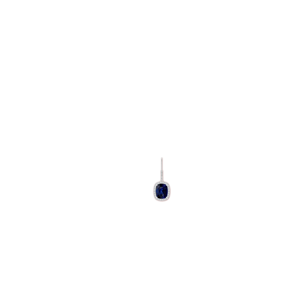 9x7mm AAA Cushion Blue Sapphire Leverback Earrings with Diamond Halo in S999 Silver ear