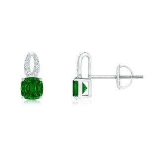 4mm AAAA Cushion Emerald Stud Earrings with Diamond Accents in P950 Platinum