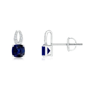 4mm AAA Cushion Blue Sapphire Stud Earrings with Diamond Accents in 9K White Gold