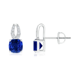 5mm AAAA Cushion Blue Sapphire Stud Earrings with Diamond Accents in P950 Platinum