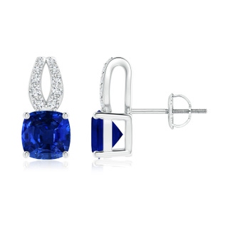 6mm AAAA Cushion Blue Sapphire Stud Earrings with Diamond Accents in P950 Platinum
