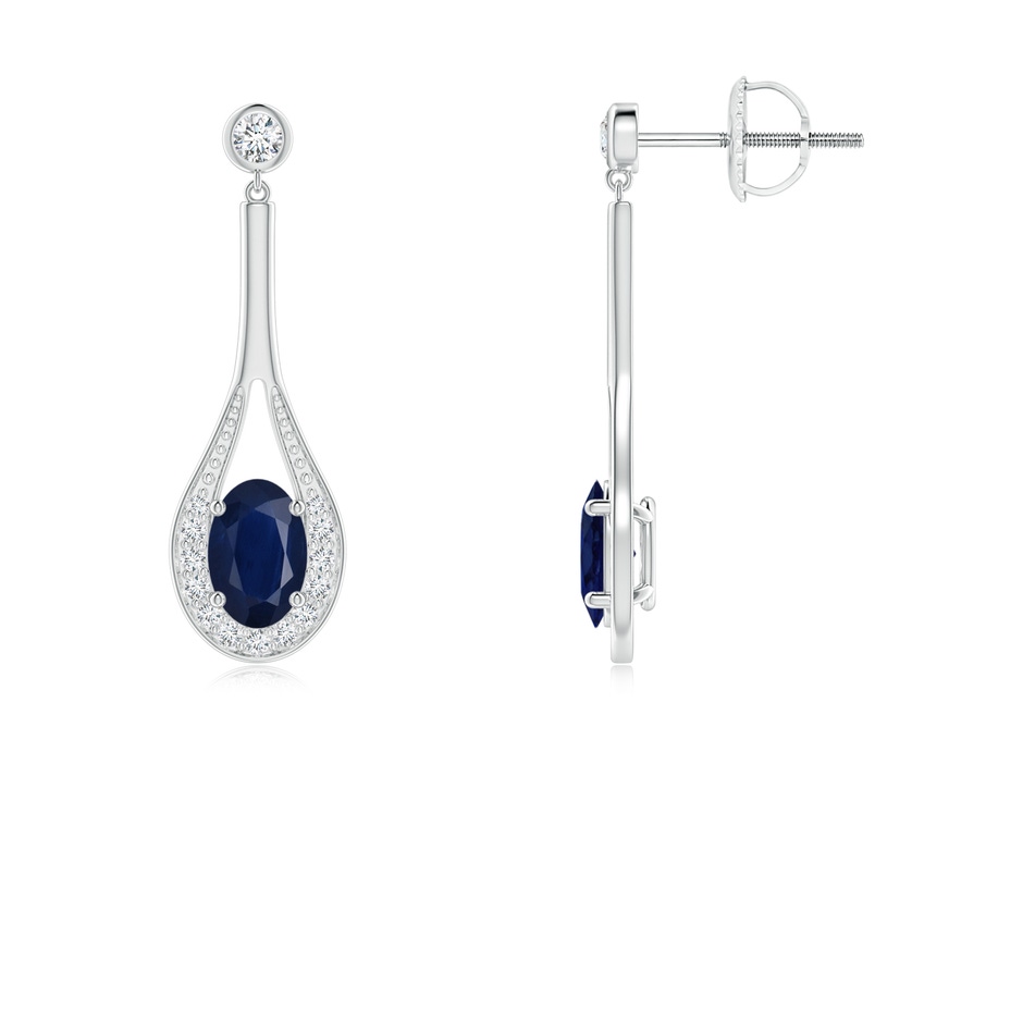 6x4mm A Oval Blue Sapphire Long Drop Earrings with Diamond in P950 Platinum 
