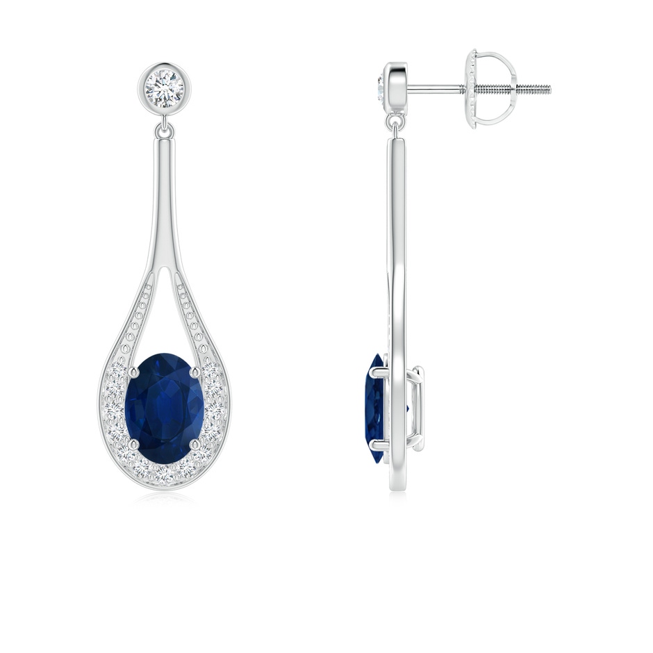 7x5mm AA Oval Blue Sapphire Long Drop Earrings with Diamond in P950 Platinum 