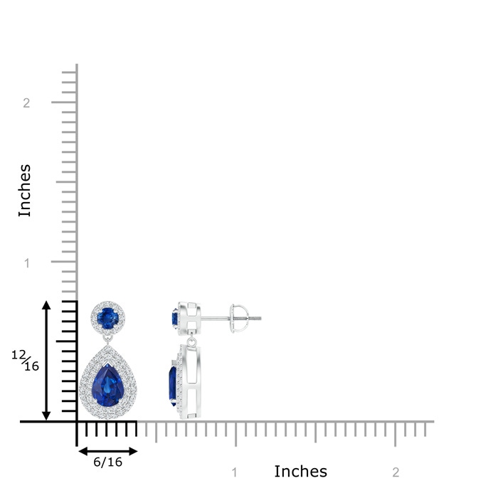 7x5mm AAA Pear and Round Blue Sapphire Drop Earrings with Diamonds in White Gold Product Image