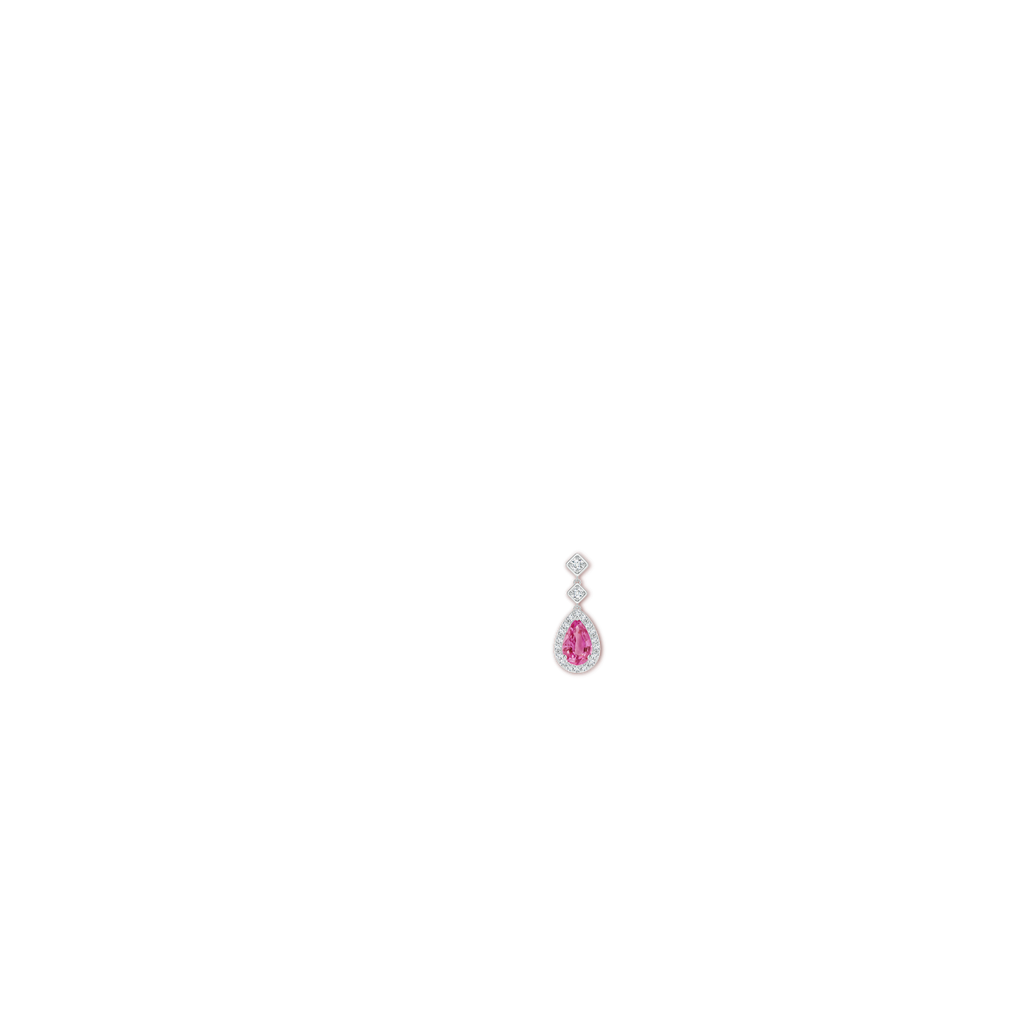 8x5mm AAA Pear Pink Sapphire Drop Earrings with Diamond Halo in White Gold Body-Ear