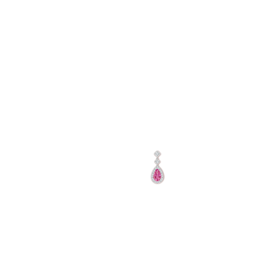 8x5mm AAA Pear Pink Sapphire Drop Earrings with Diamond Halo in White Gold body-ear