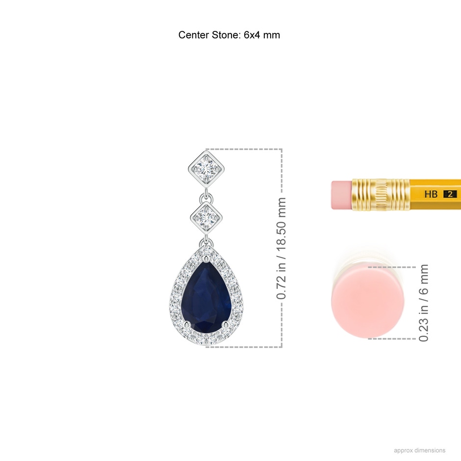 6x4mm A Pear Blue Sapphire Drop Earrings with Diamond Halo in P950 Platinum ruler
