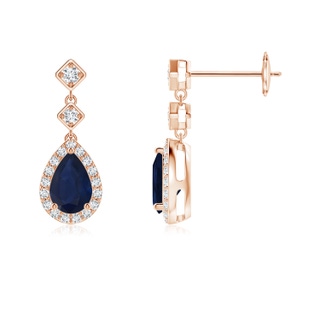 6x4mm A Pear Blue Sapphire Drop Earrings with Diamond Halo in Rose Gold
