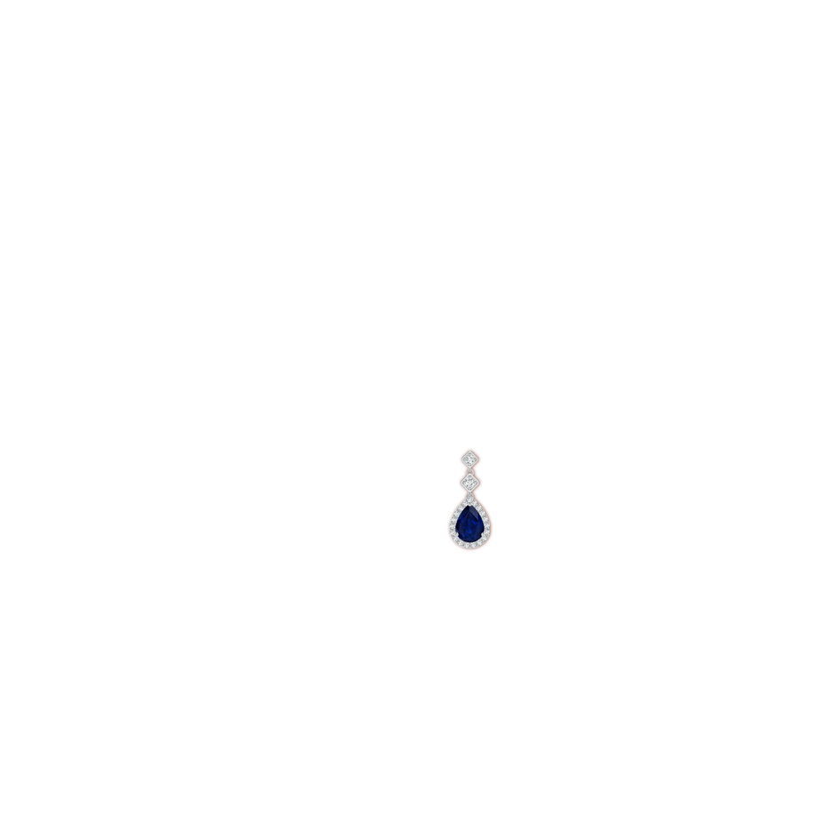 8x6mm AA Pear Blue Sapphire Drop Earrings with Diamond Halo in P950 Platinum ear