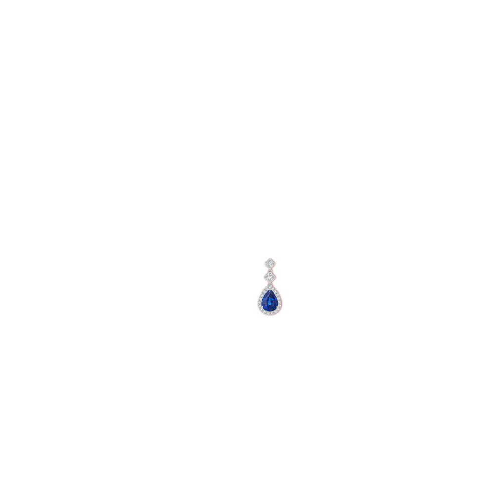 8x6mm AAA Pear Blue Sapphire Drop Earrings with Diamond Halo in P950 Platinum ear