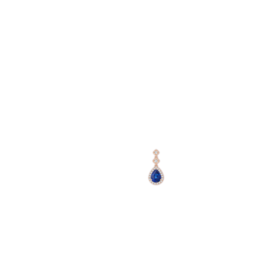 9x7mm AAA Pear Blue Sapphire Drop Earrings with Diamond Halo in 18K Rose Gold ear