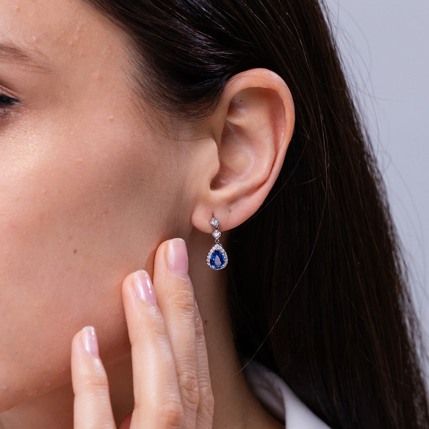 Pear Cut Sapphire and Diamond Drop Earrings, 3.20 carats