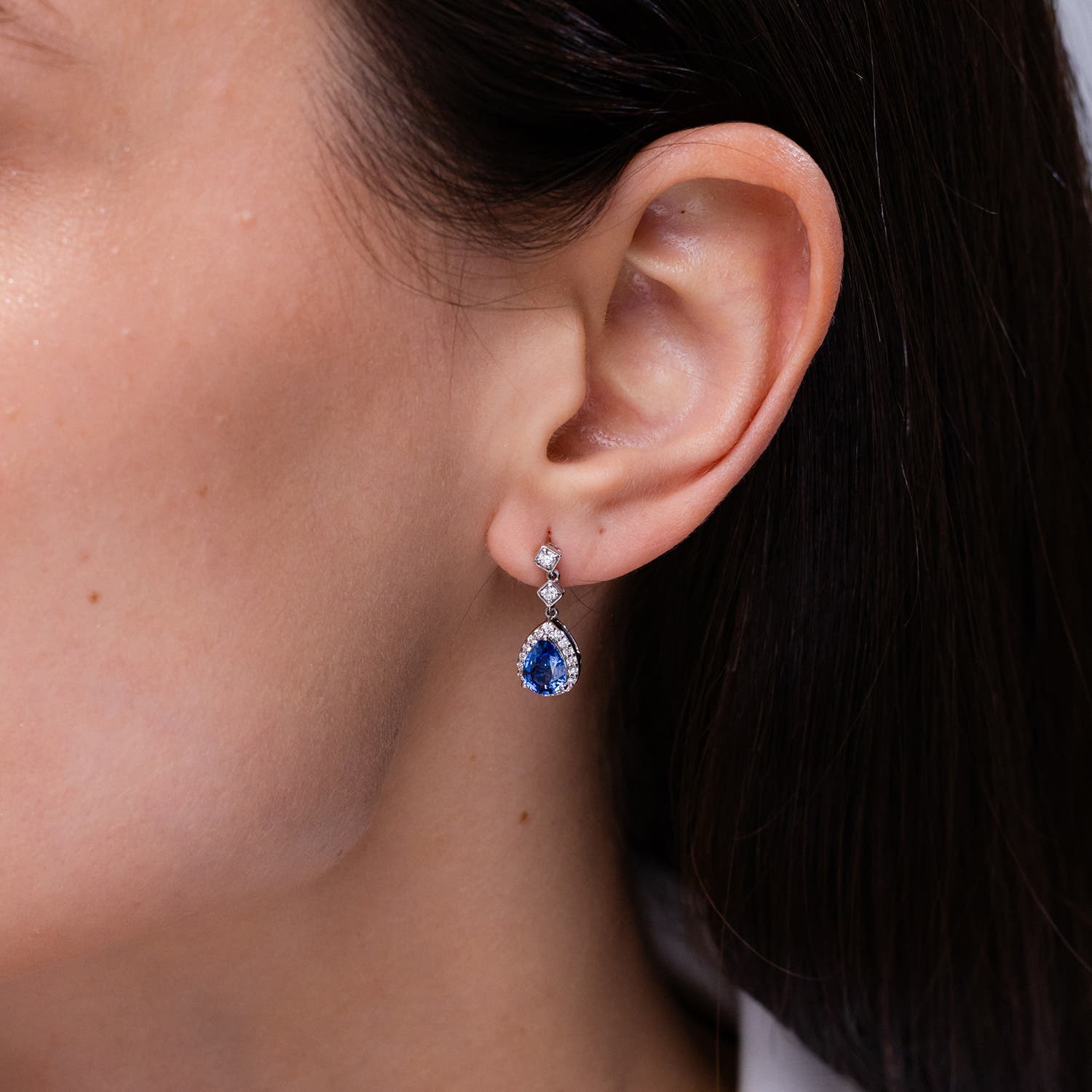 Sapphire Leaf Gold Finish Earrings - South India Jewels