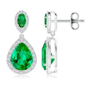 10x8mm AAA Oval and Pear Emerald Halo Drop Earrings in P950 Platinum