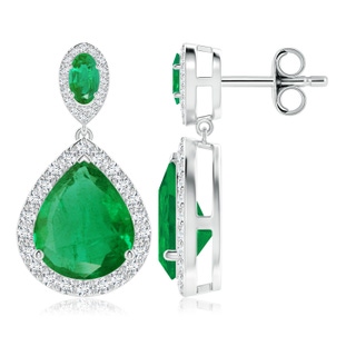 12x10mm AA Oval and Pear Emerald Halo Drop Earrings in P950 Platinum